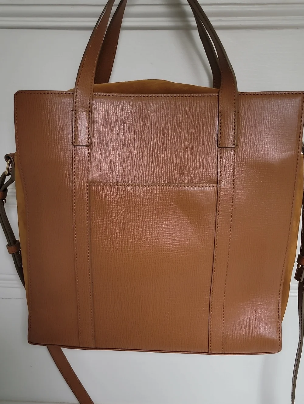 Lodis RFID Leather Tote Tan Crosshatch & Suede Large Zip Work Bag